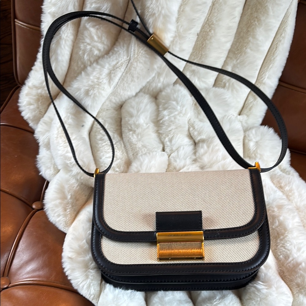 Cream and Black Crossbody Bag with Gold Accents